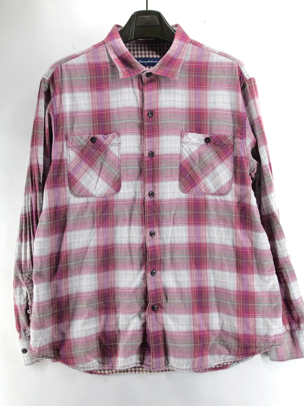 Tommy Bahama Mens XL Red Plaid Button Down Shirt Gingham Casual Long Sleeve